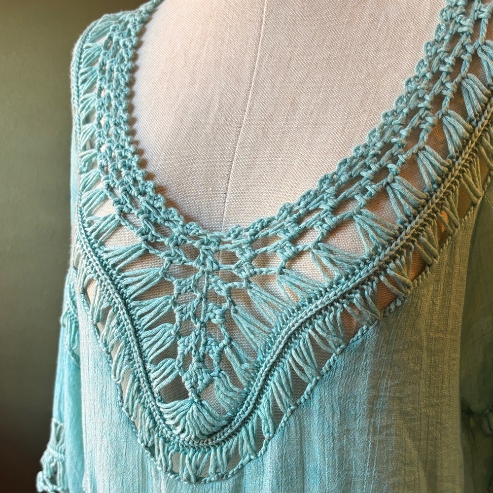 Boho Teal ombré Crochet Tunic - Picture 2 of 12